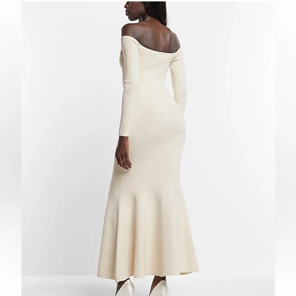Express Bridal off the shoulder Sweater Maxi Dress - Picture 2 of 6